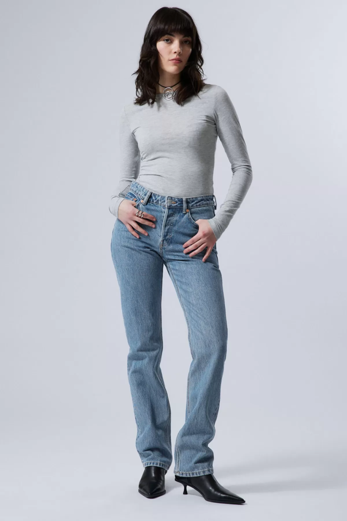 Weekday Pin Mid Straight Jeans 90s Blue Cheap
