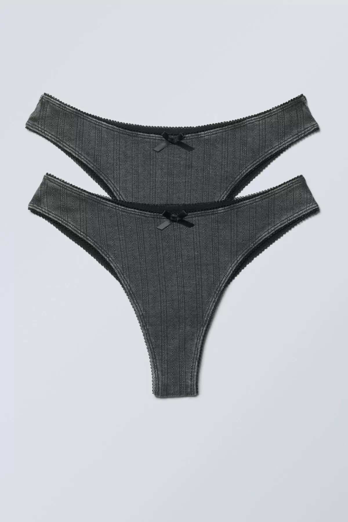 Weekday Pointelle Brazilian Bow Briefs Washed Black Shop