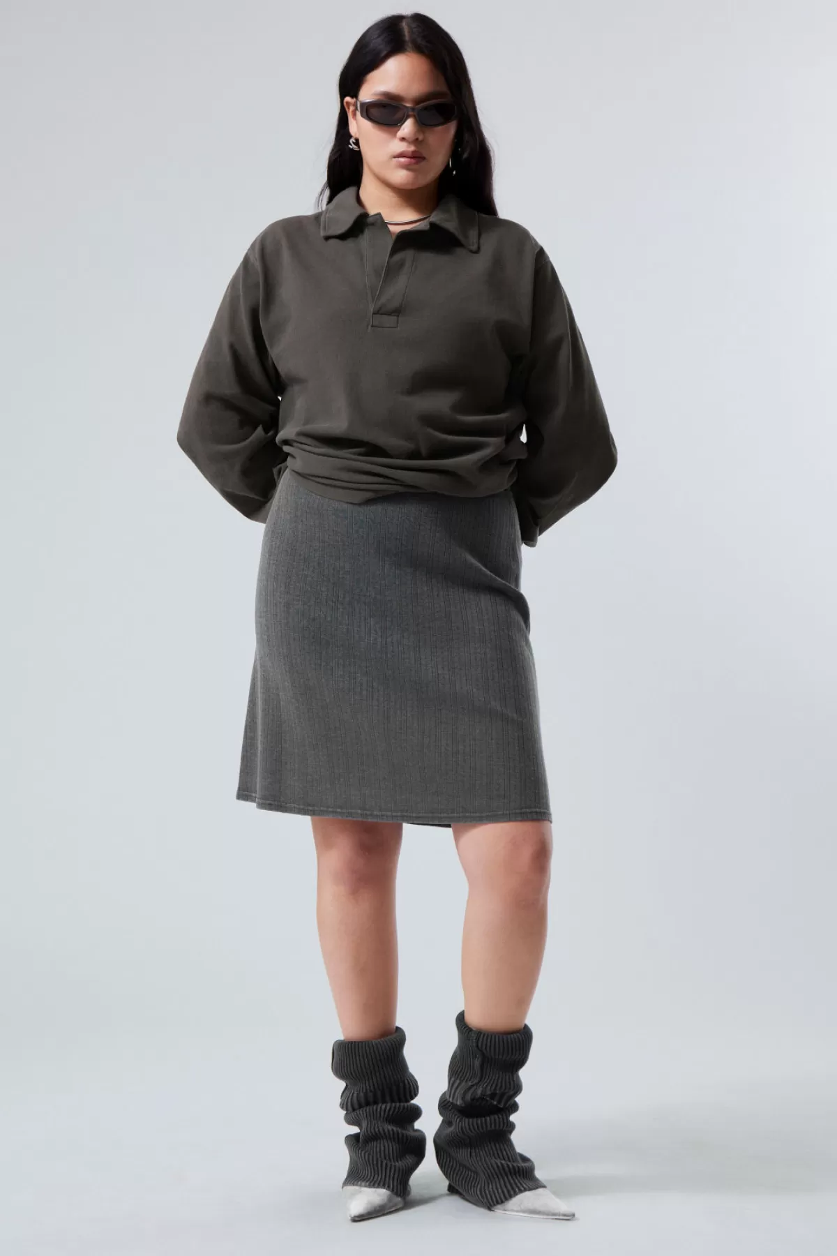 Weekday Pointelle Knee Skirt Black Best