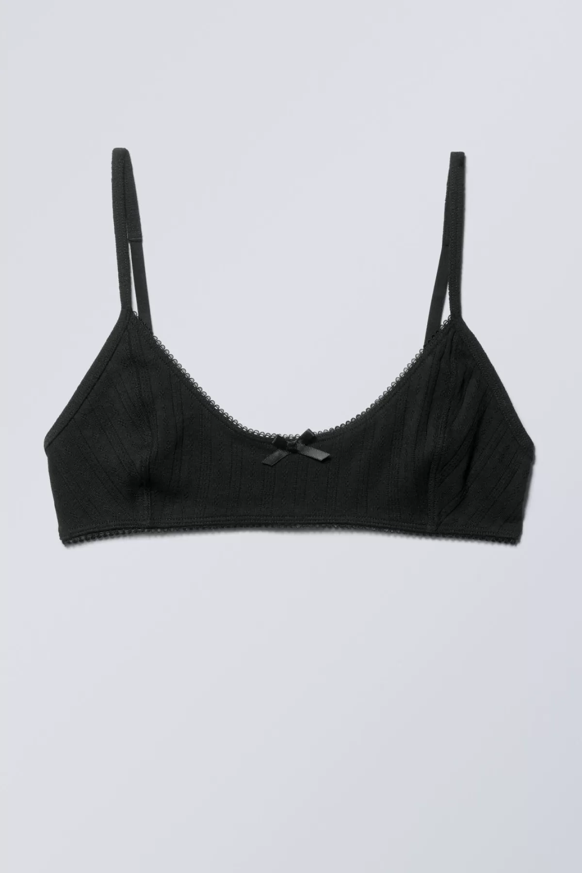 Weekday Pointelle Scooped Cotton Bra Black Outlet