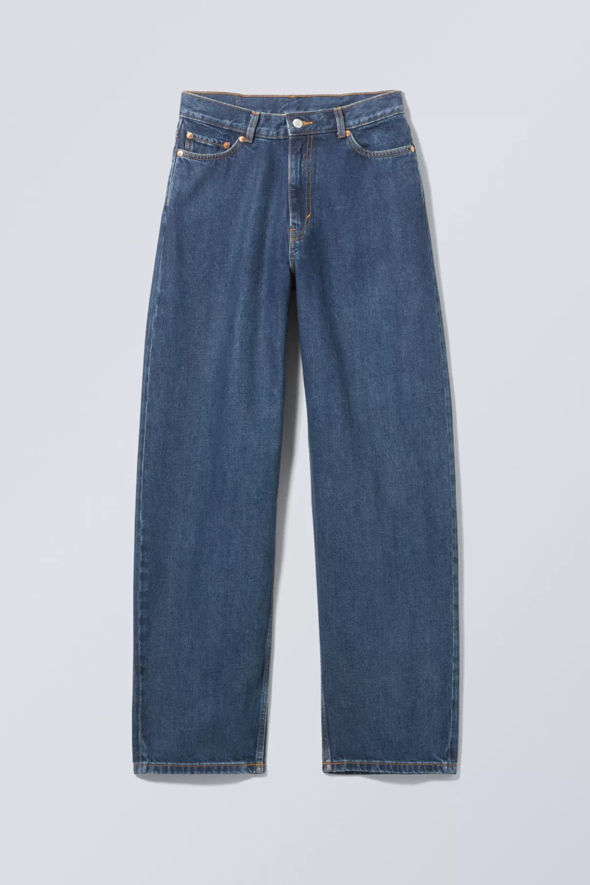 Weekday Rail Mid Loose Straight Jeans Current Blue Fashion