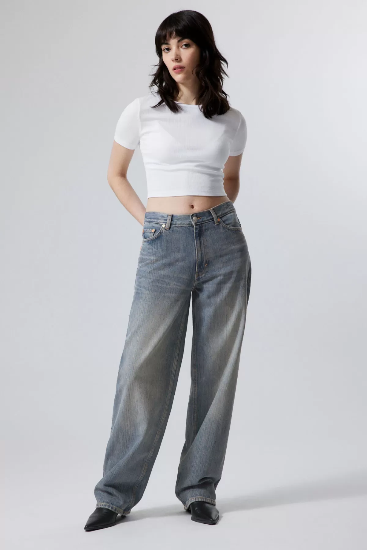 Weekday Rail Mid Loose Straight Jeans Trove Blue Clearance