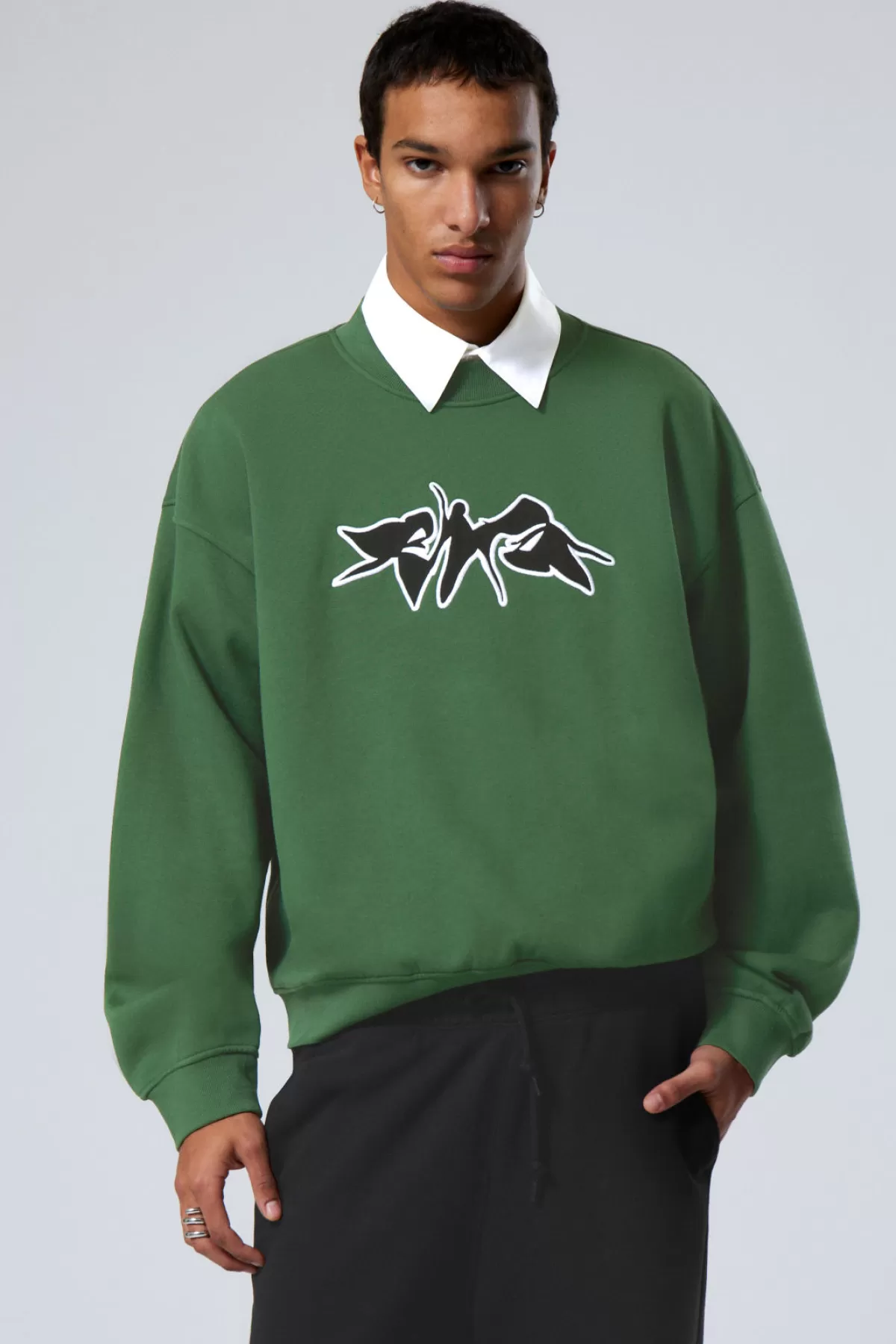 Weekday Regular Boxy Graphic Sweatshirt Green Print Flash Sale