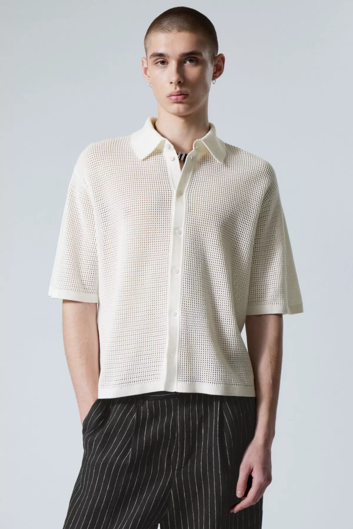 Weekday Regular Crochet Short Sleeve Shirt Dusty White Shop