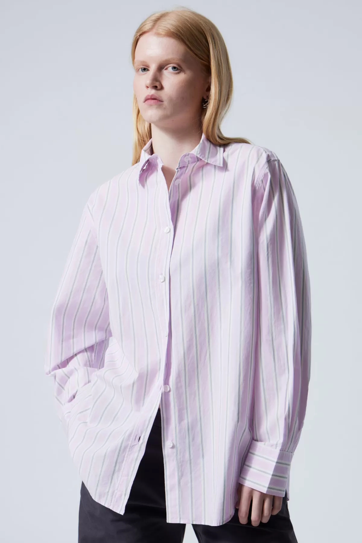 Weekday Regular Poplin Shirt Pastel Purple Stripe Sale