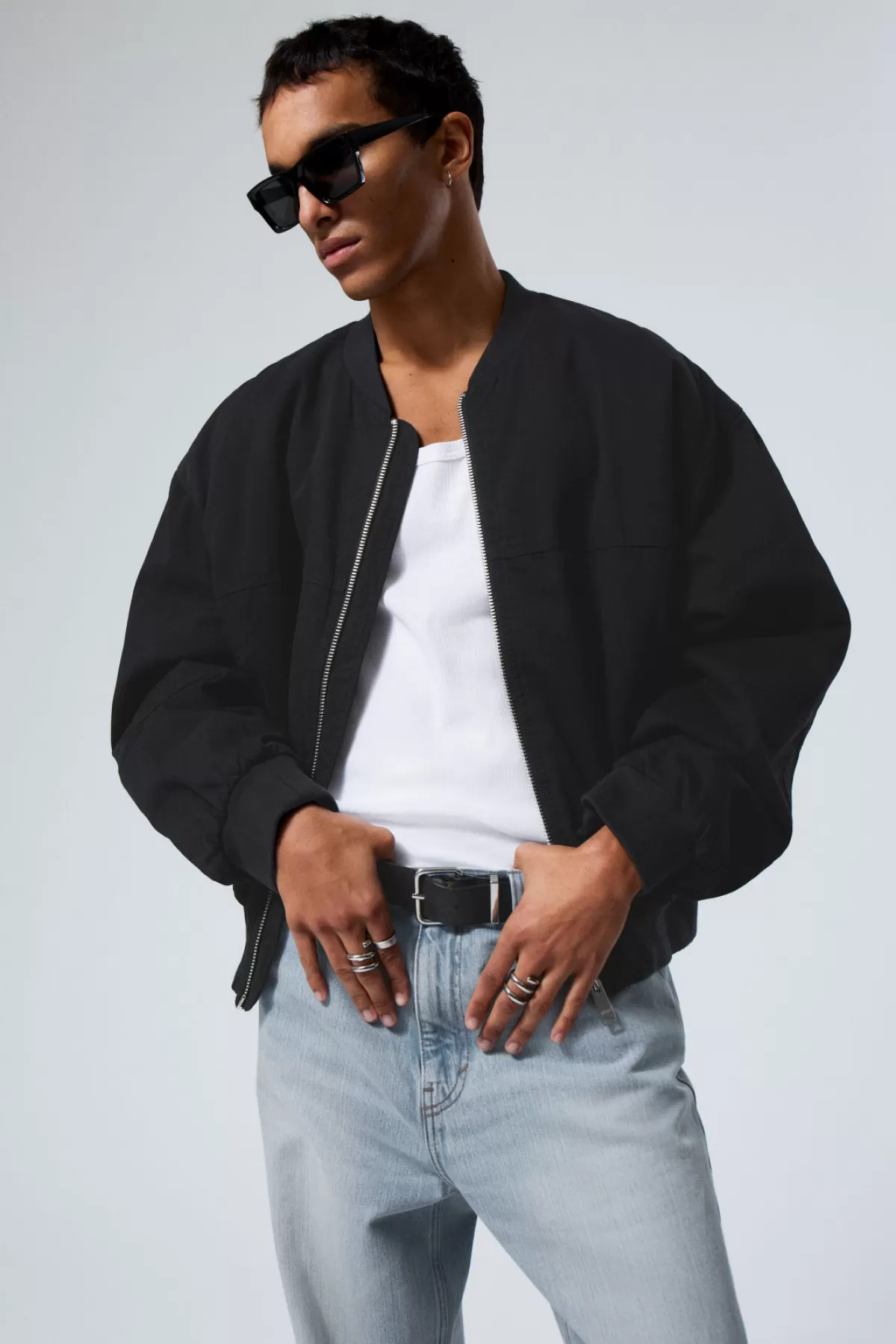 Weekday Relaxed Cotton Bomber Jacket Black Shop
