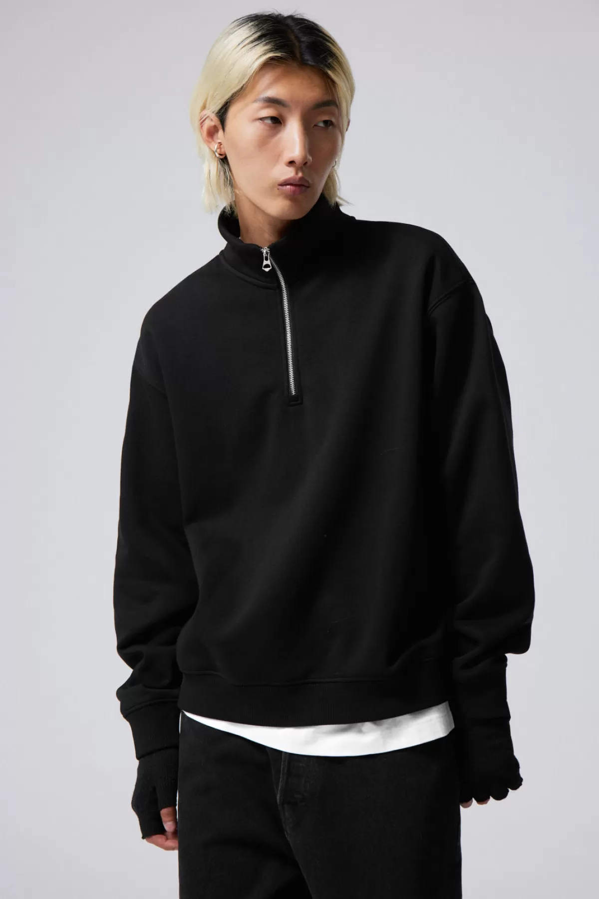 Weekday Relaxed Heavy Half Zip Sweater Black Cheap