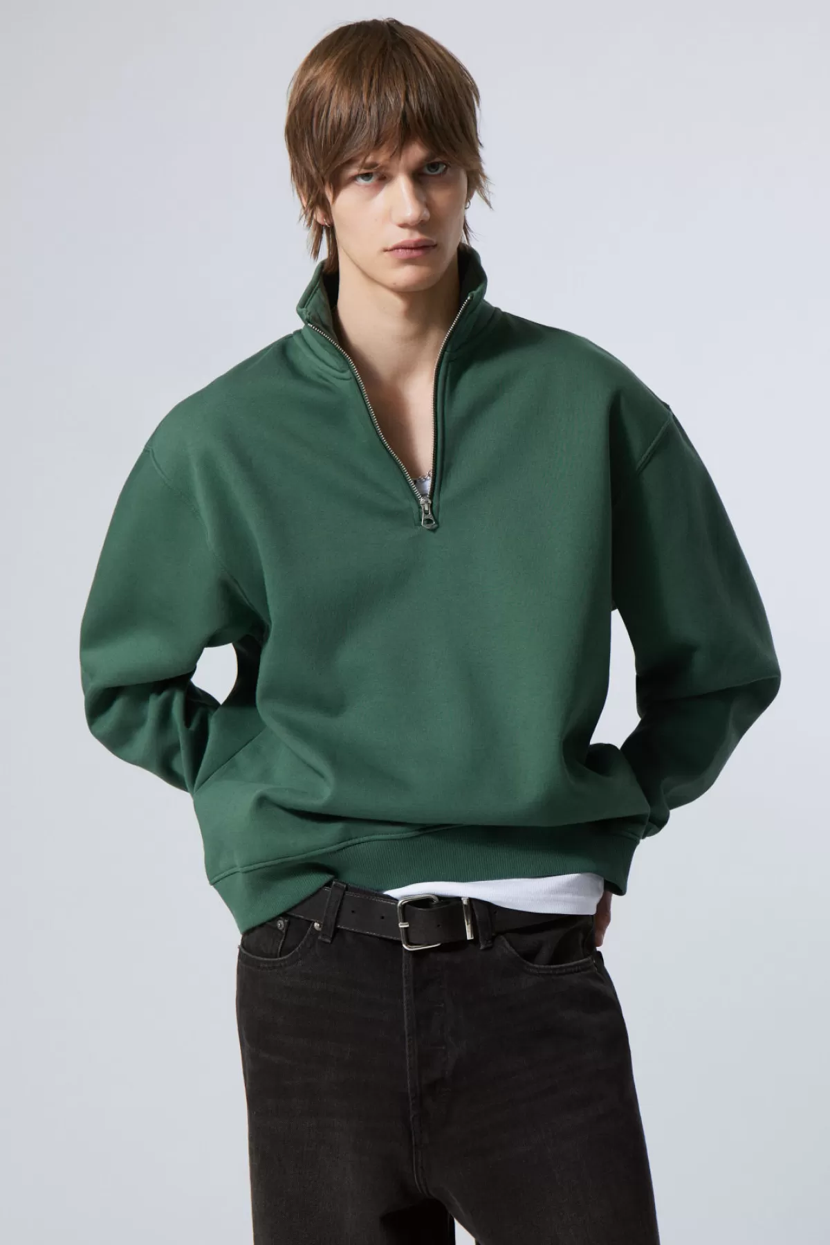 Weekday Relaxed Heavy Half Zip Sweater Dark Green Sale