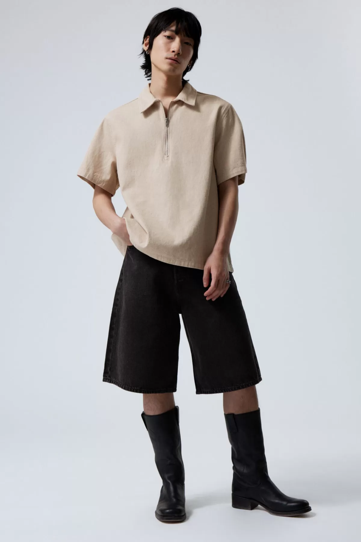 Weekday Relaxed Linen Blend Short Sleeve Shirt Ecru Discount