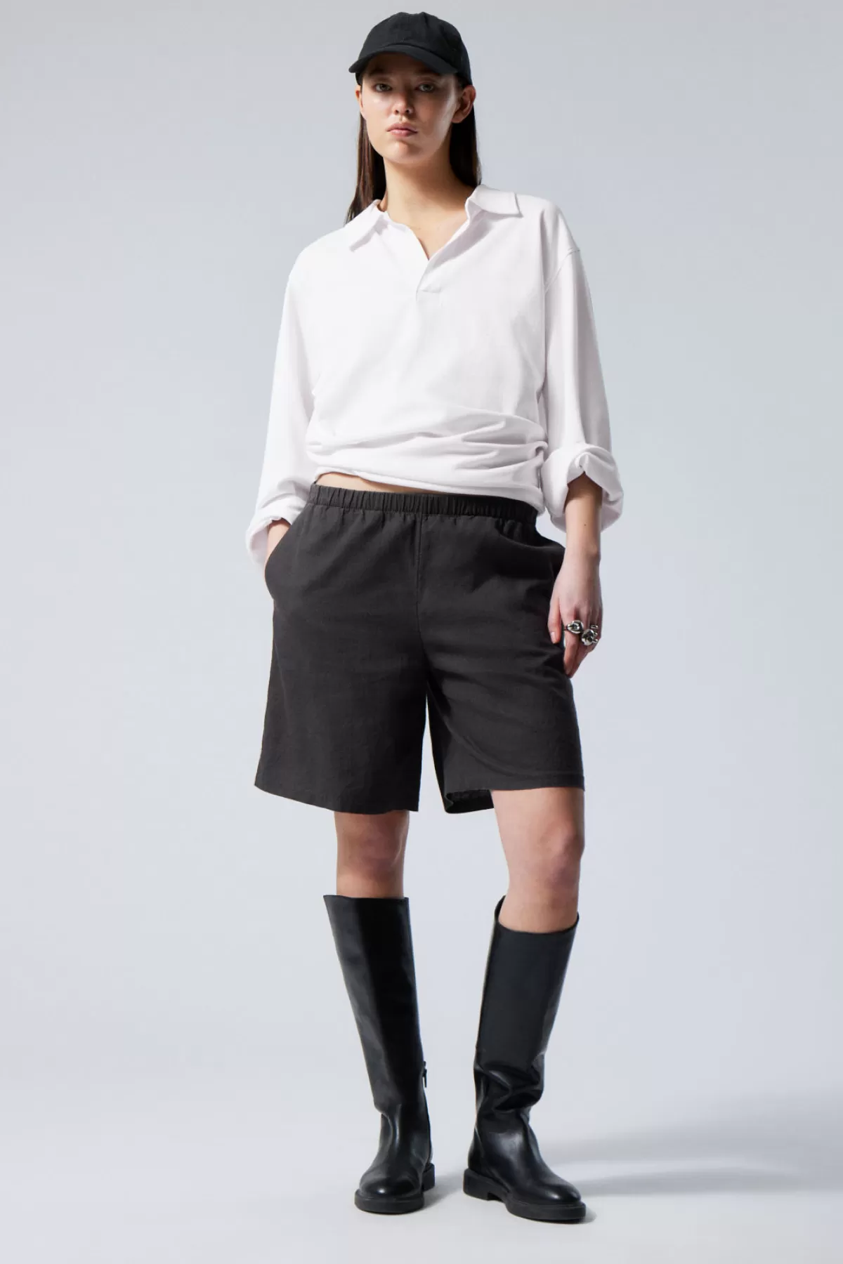 Weekday Relaxed Linen Blend Shorts Dark Grey Cheap