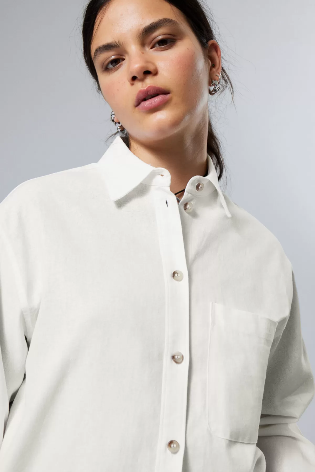 Weekday Relaxed Linen Mix Shirt White Cheap
