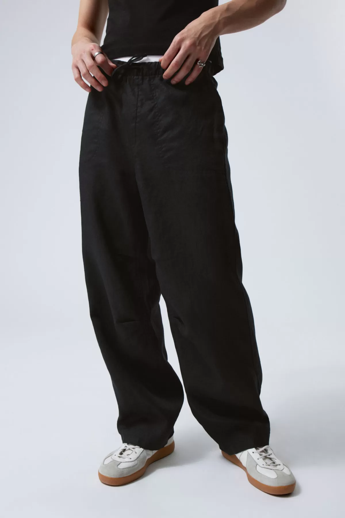 Weekday Relaxed Linen Trousers Black Best