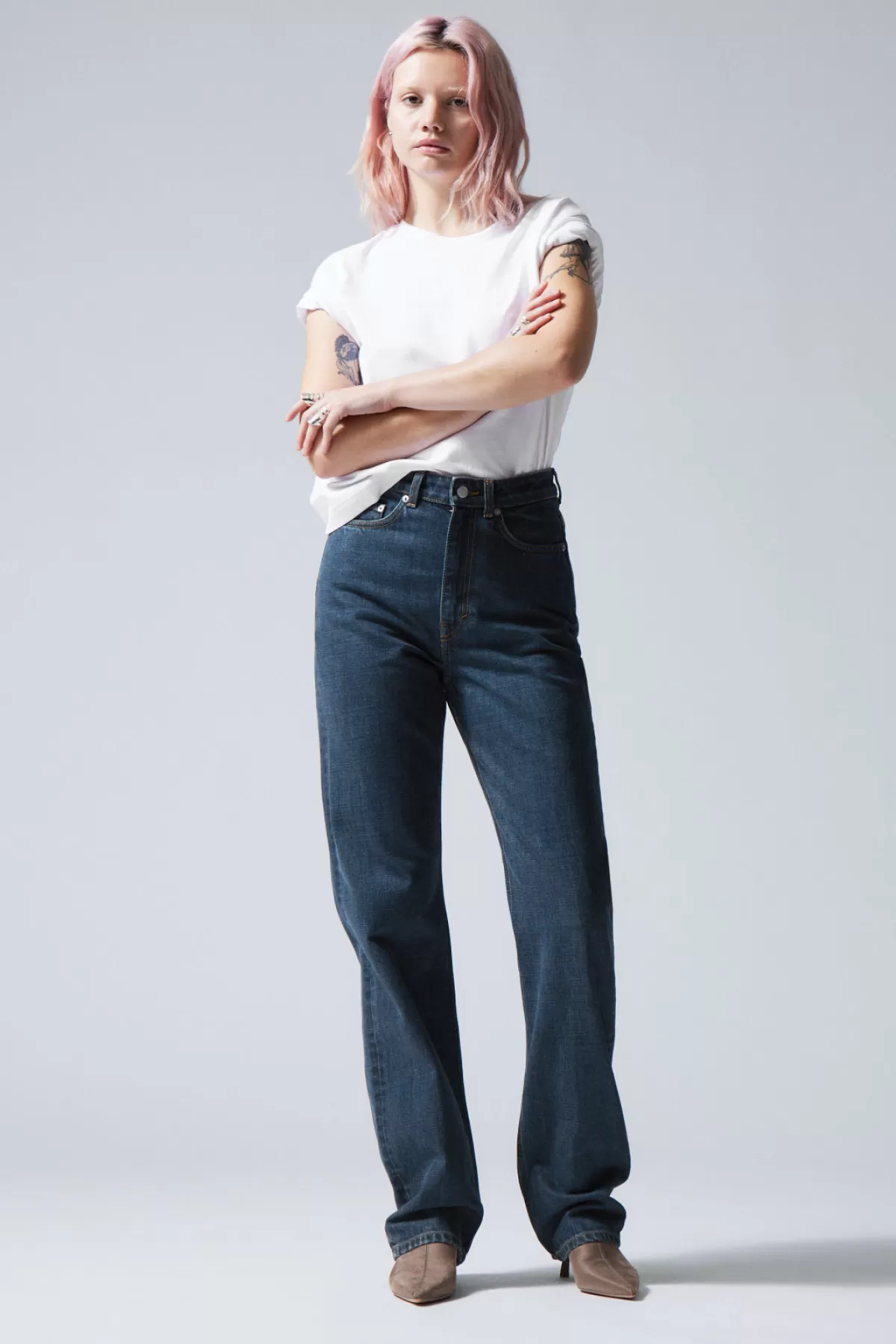 Weekday Rowe Extra High Straight Jeans Sapphire Blue Fashion