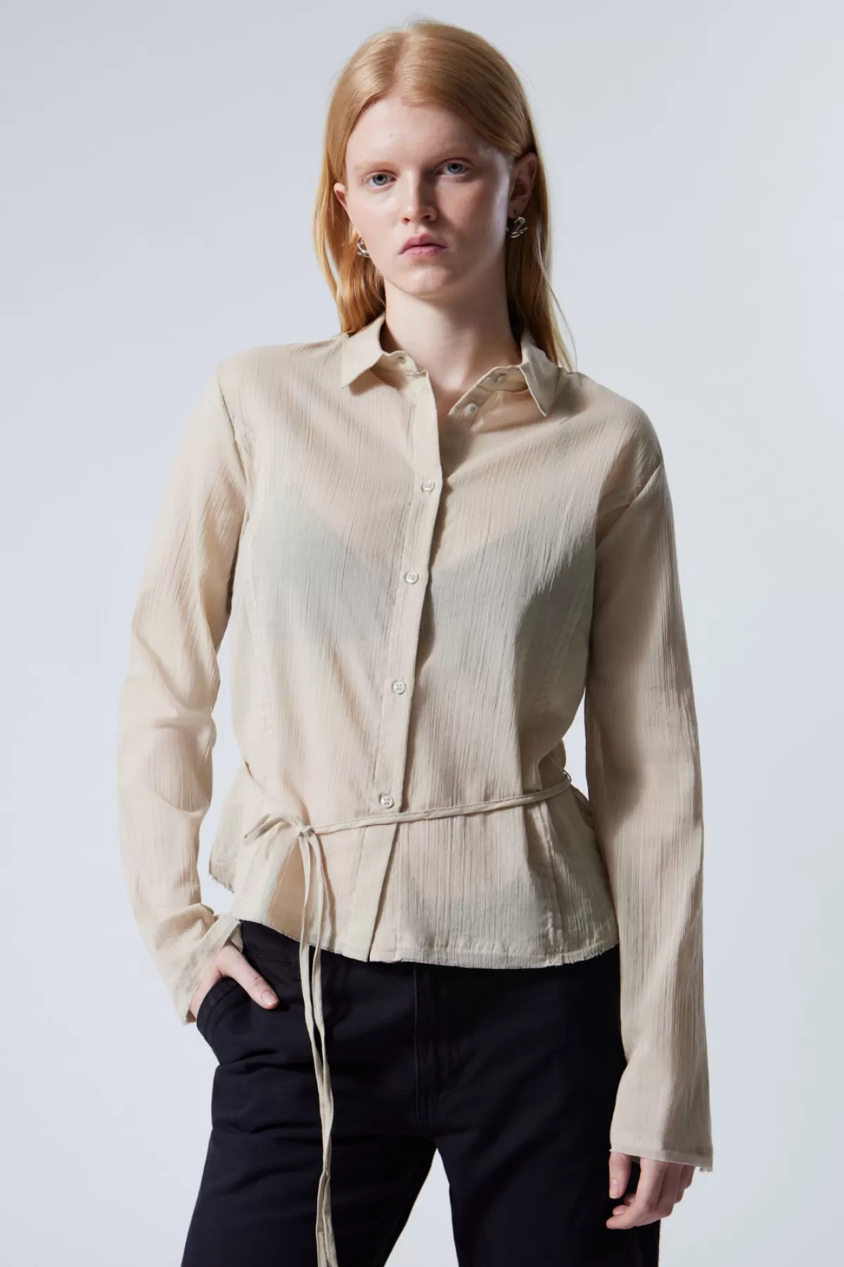 Weekday Sheer Fitted Strap Shirt Dusty Beige Online
