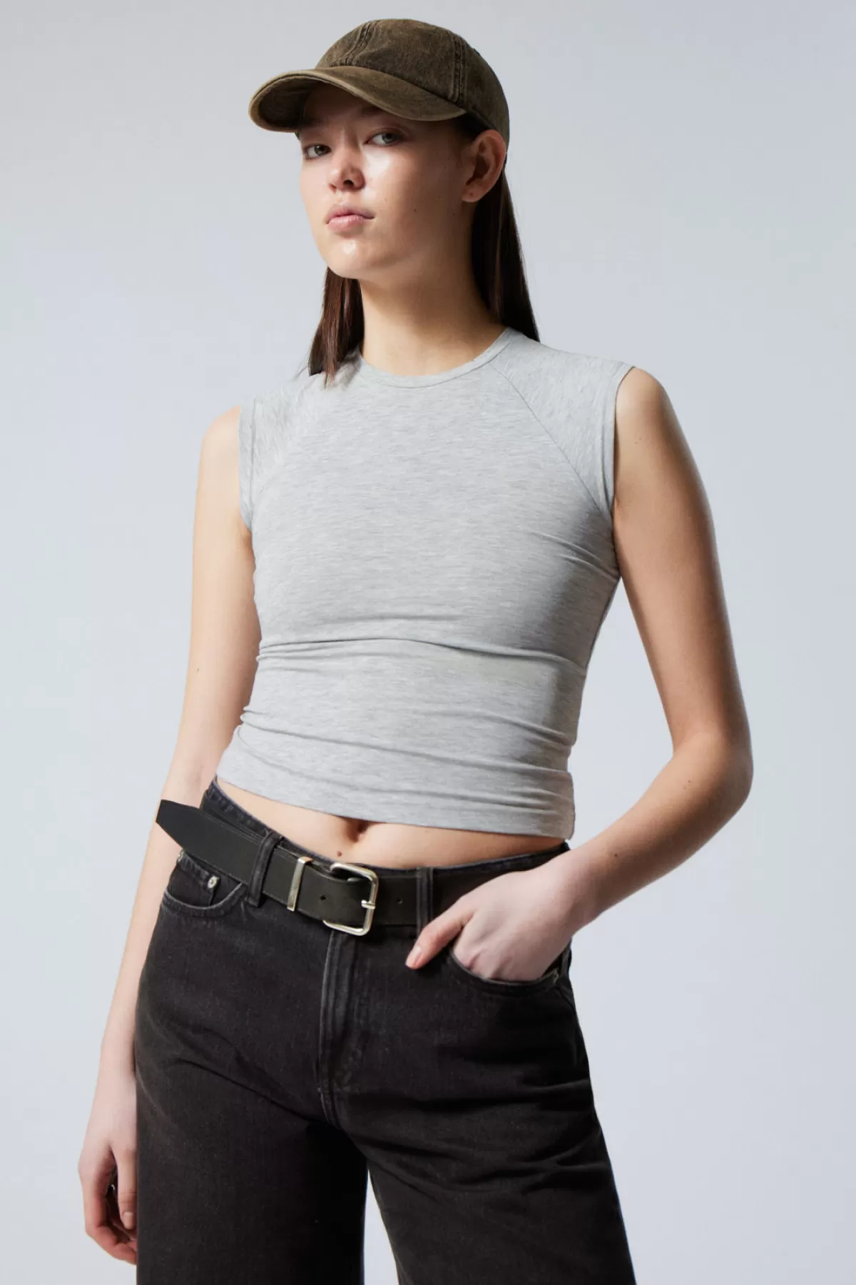 Weekday Short Sleeve Fitted Top Grey Melange Online