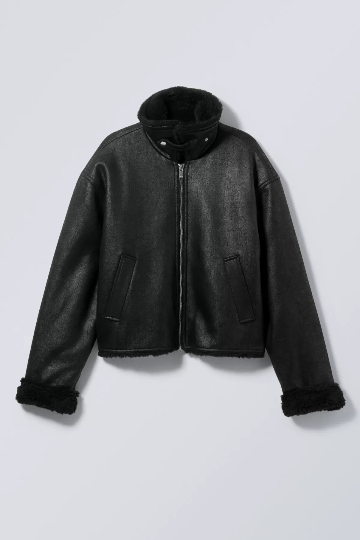 Weekday Sim Shearling Jacket Black Faux Suede Outlet