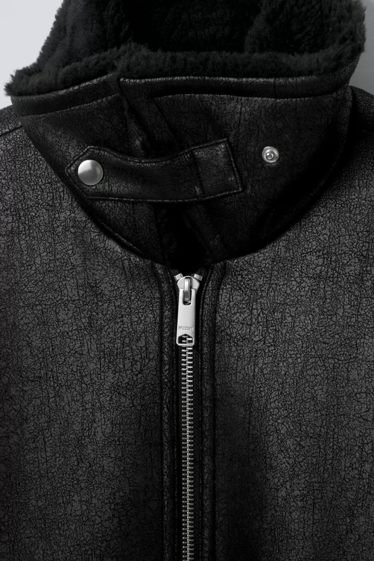 Weekday Sim Shearling Jacket Black Faux Suede Outlet