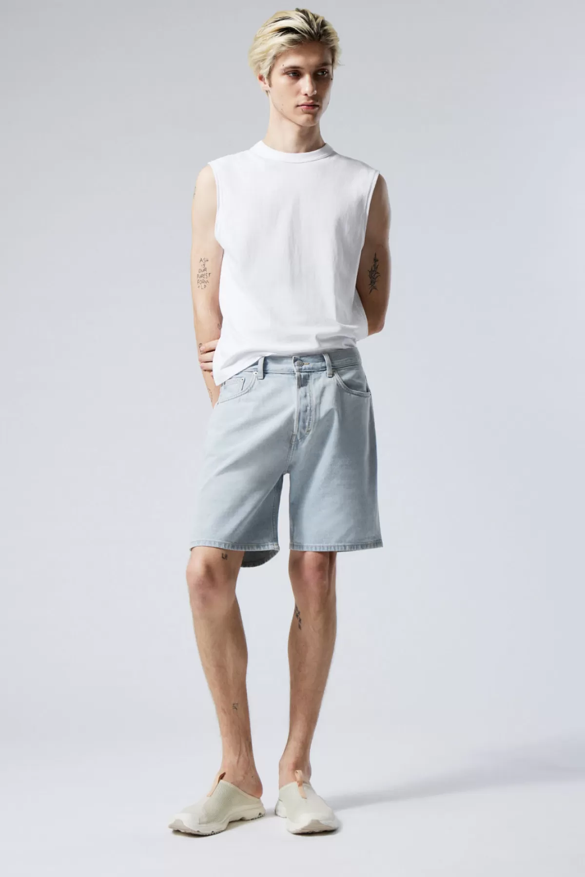 Weekday Space Relaxed Denim Shorts Opulent Blue New