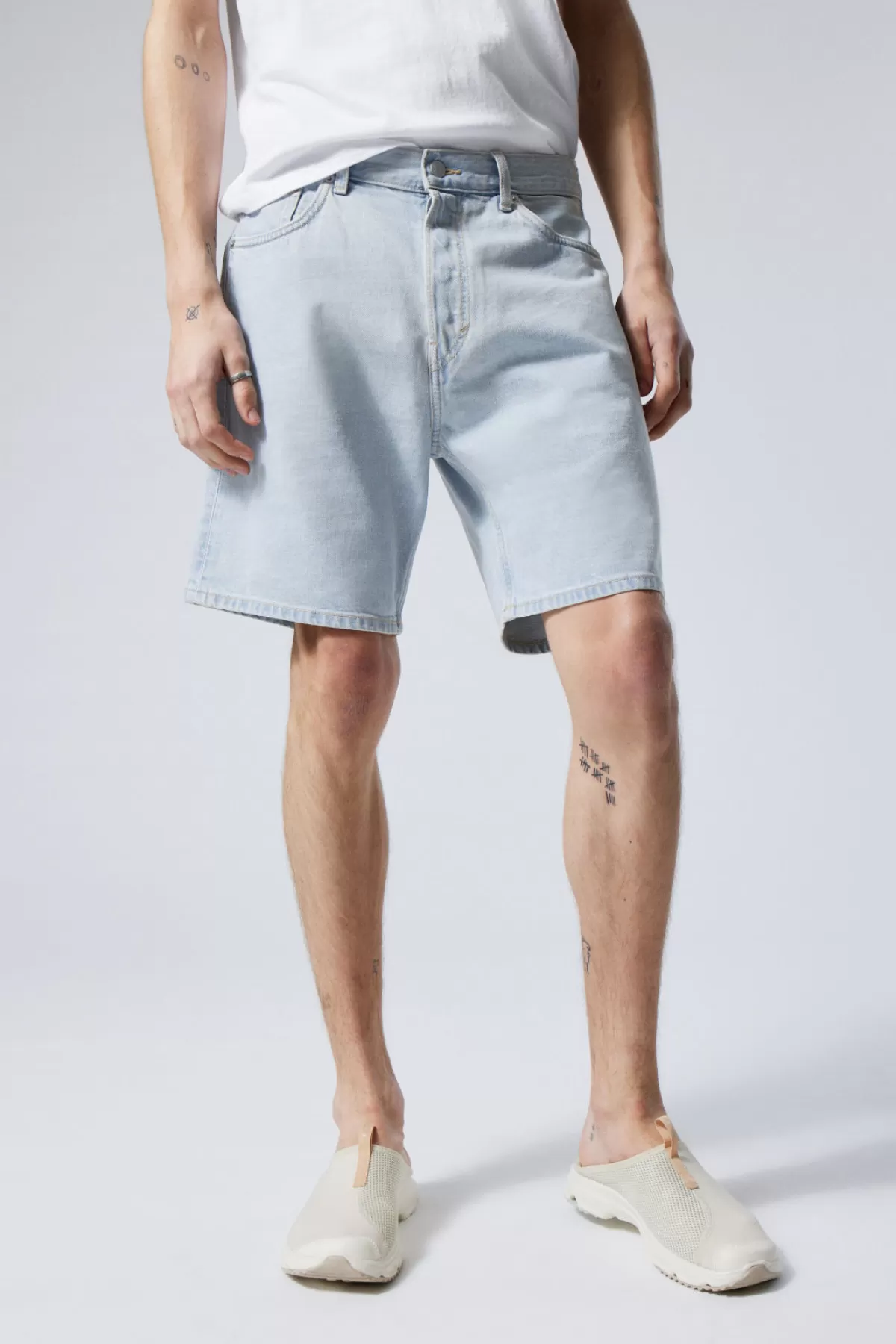 Weekday Space Relaxed Denim Shorts Opulent Blue New
