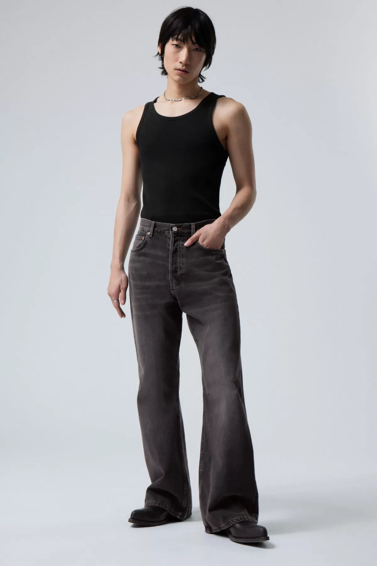 Weekday Time Loose Bootcut Jeans Anthracite Black Clearance