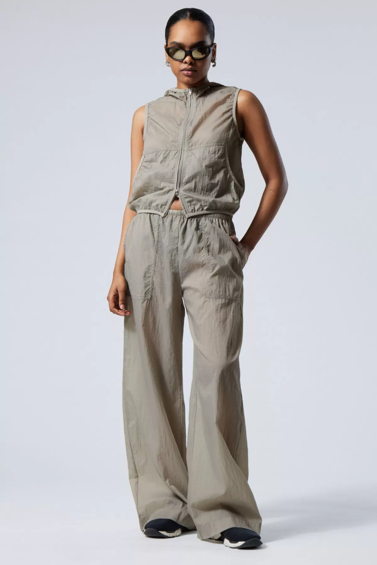 Weekday Transparent Nylon Trousers Taupe Sale