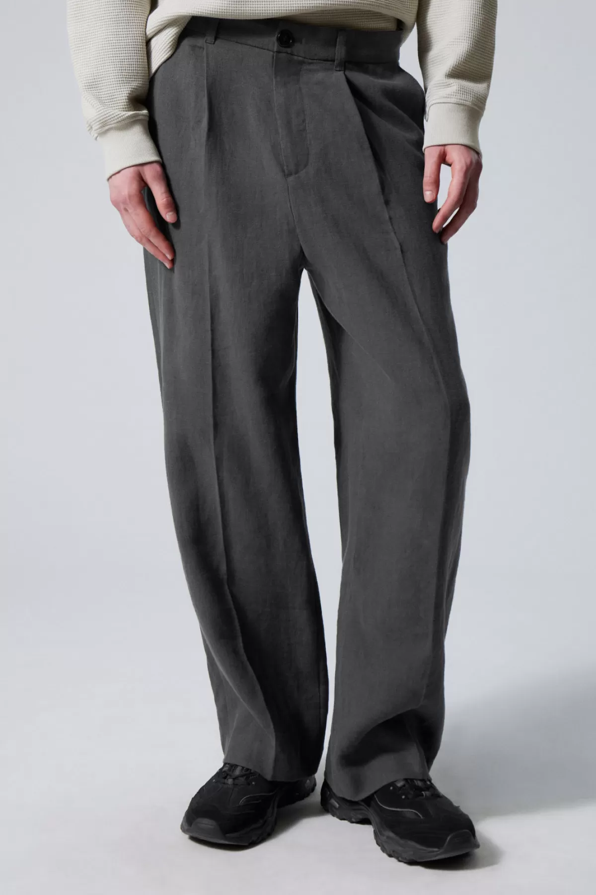 Weekday Uno Loose Linen Suit Trouser Dark Grey Cheap