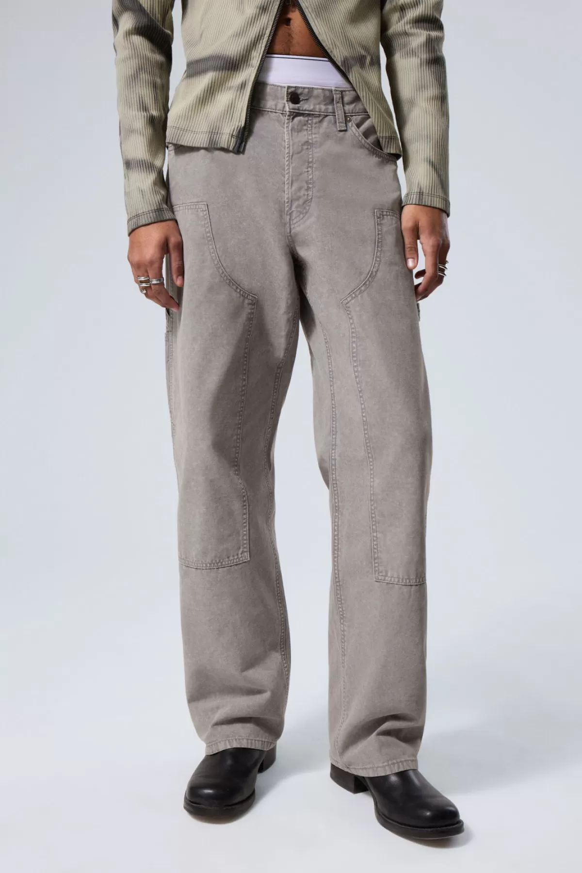 Weekday Washed Loose Carpenter Trousers Dusty Grey Clearance