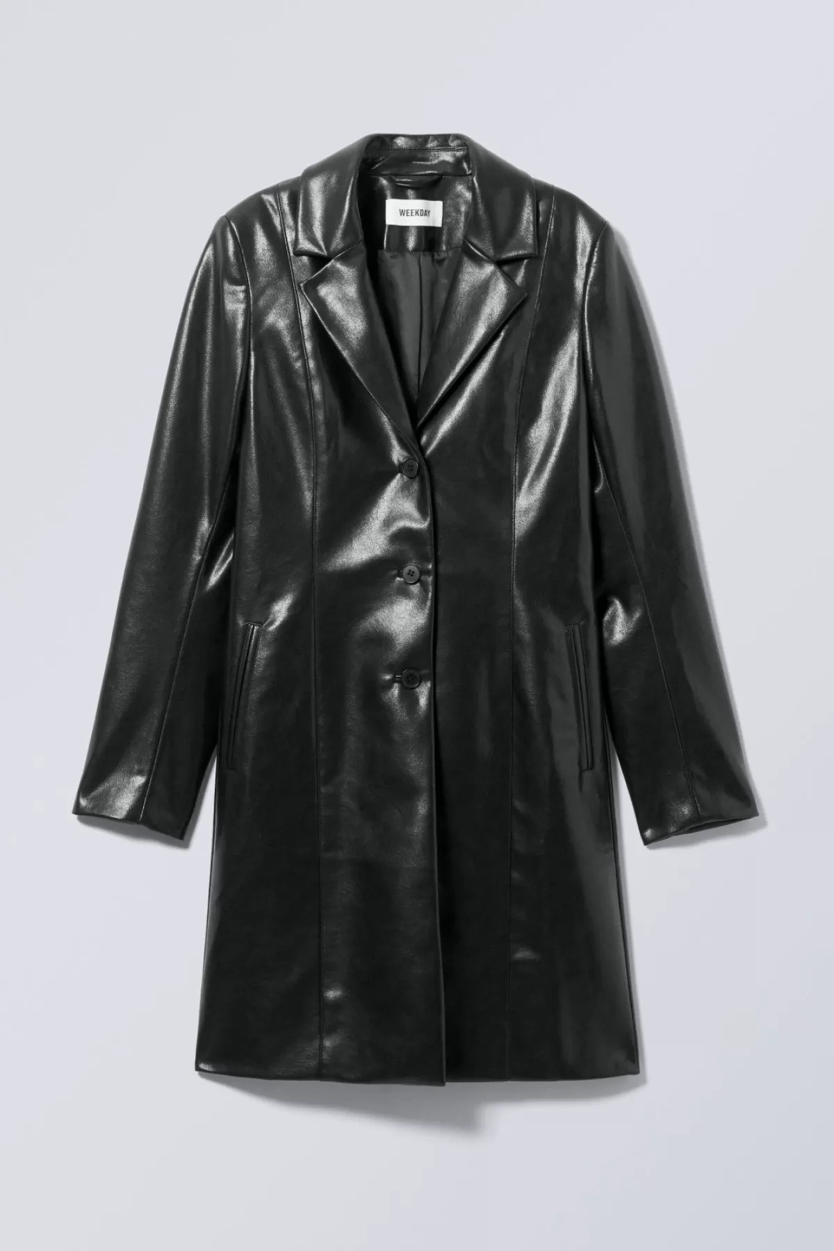 Weekday Zoe Coated Faux Leather Coat Black Best Sale